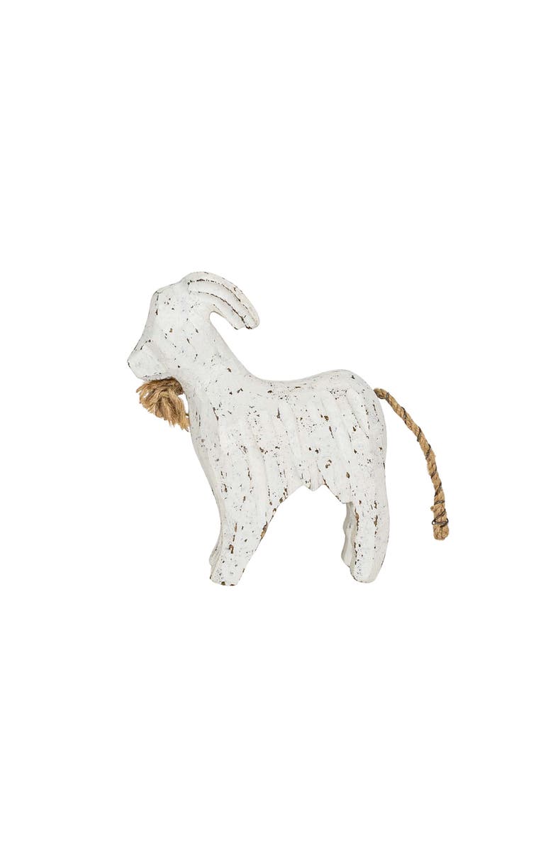 Foreside Home and Garden Carved Goat Decorative Accent White Wood & Jute, Main, color, White