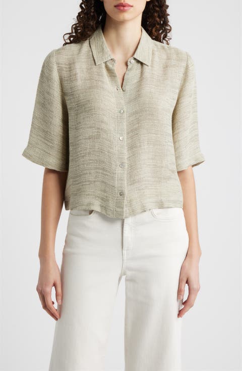 Short Sleeve Organic Linen Blend Button-Up Shirt