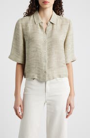 Eileen Fisher Short Sleeve Organic Linen Blend Button-Up Shirt