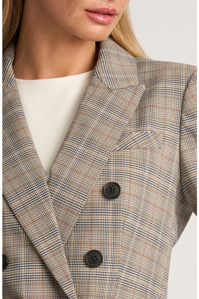 Plaid Double Breasted Blazer, Alternate, color, TOBACCO BROWN