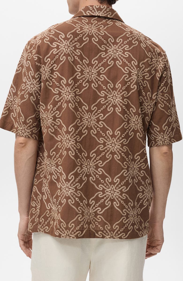 MANGO Embroidered Cotton Blend Camp Shirt, Alternate, color,