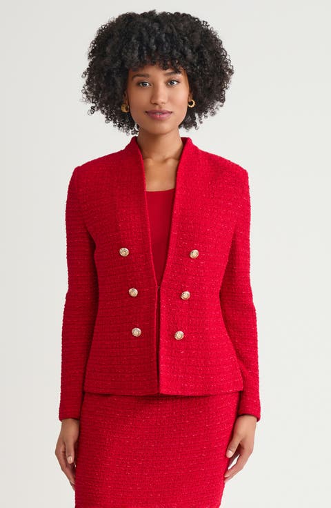 Tailored Tonal Eyelash Tweed Knit Jacket