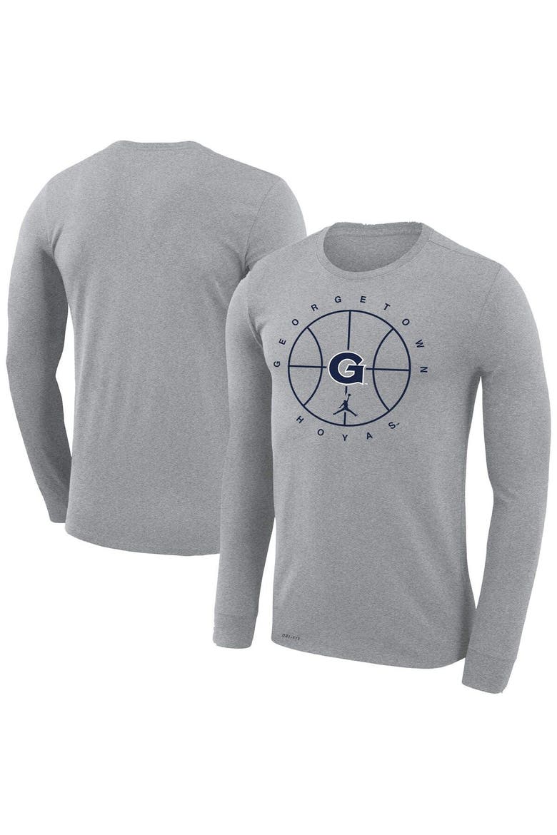 Men's Jordan Brand Heathered Gray Georgetown Hoyas Basketball Icon Legend Performance Long Sleeve T-Shirt, Main, color, Heather Gray