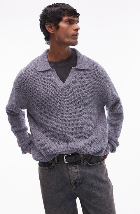 Textured Cotton Polo Sweater