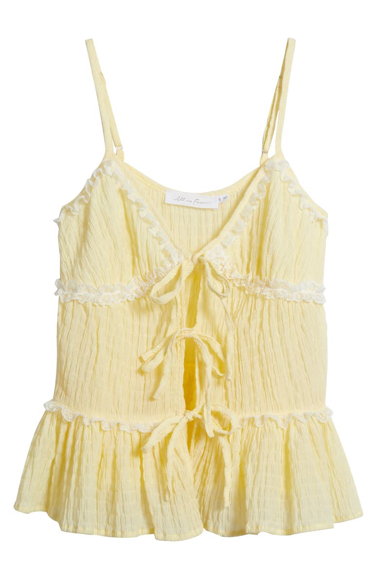 All in Favor Tie Front Lace Babydoll Camisole, Alternate, color, Light Yellow