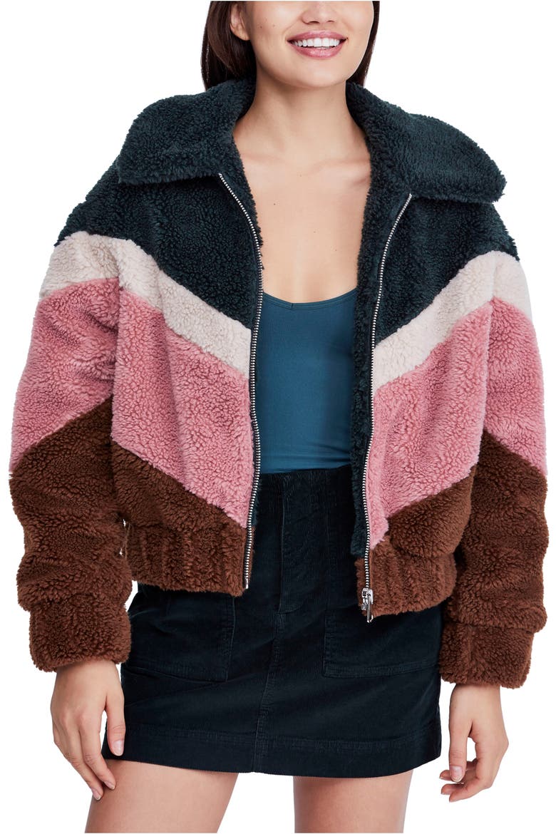Chevron Teddy Coat, Main, color, ROSE COMBO