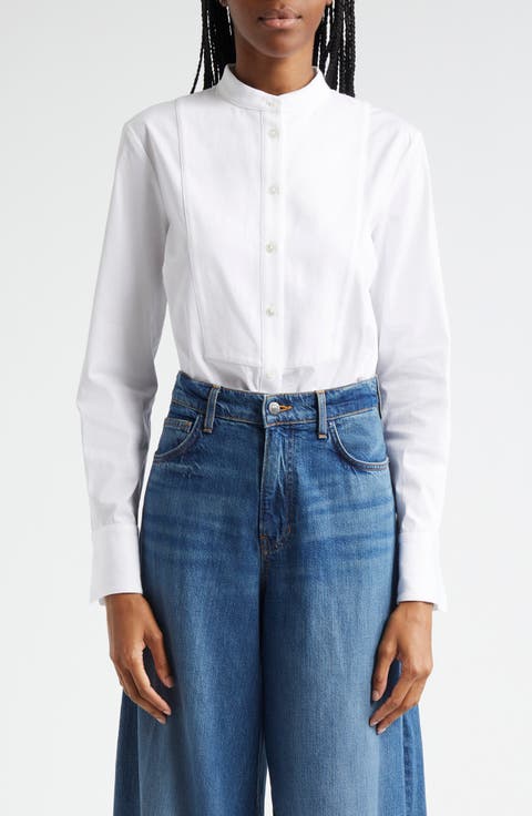 Naya High-Low Cotton Blend Button-Up Shirt