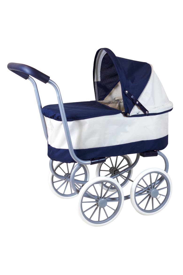 Classic Baby Doll Pram, Navy & White, Push Stroller, Adjustable Canopy, Main, color, Multicolored