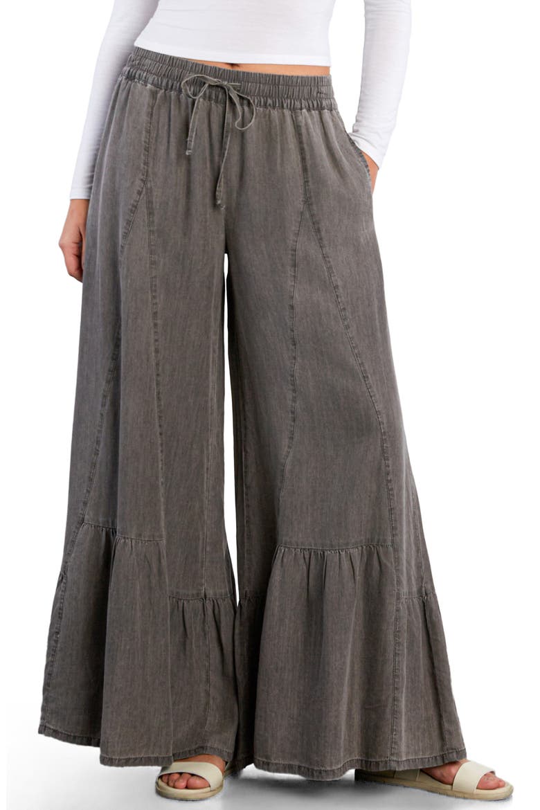 Drawstring Waist Tiered Pants, Main, color, GREY