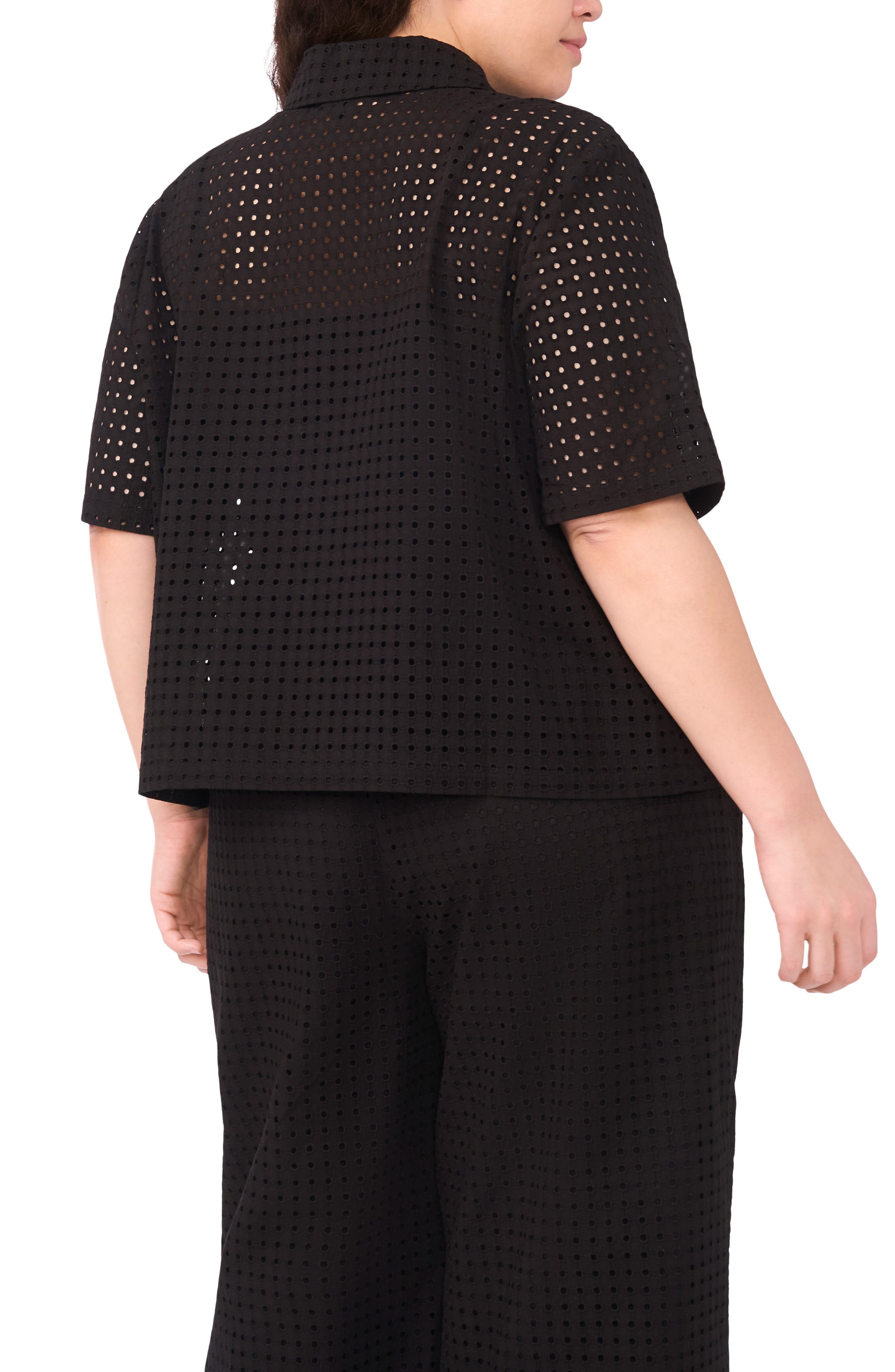 Eyelet Short Sleeve Button-Up Shirt - image 2