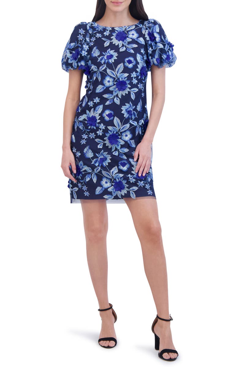 Eliza J Embroidered Floral Appliqué Cocktail Dress, Main, color,
