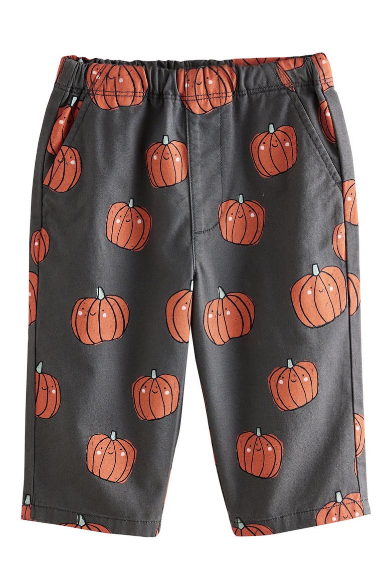 Kids' Pumpkin Print Pull-On Cotton Pants, Main, color, BLACK