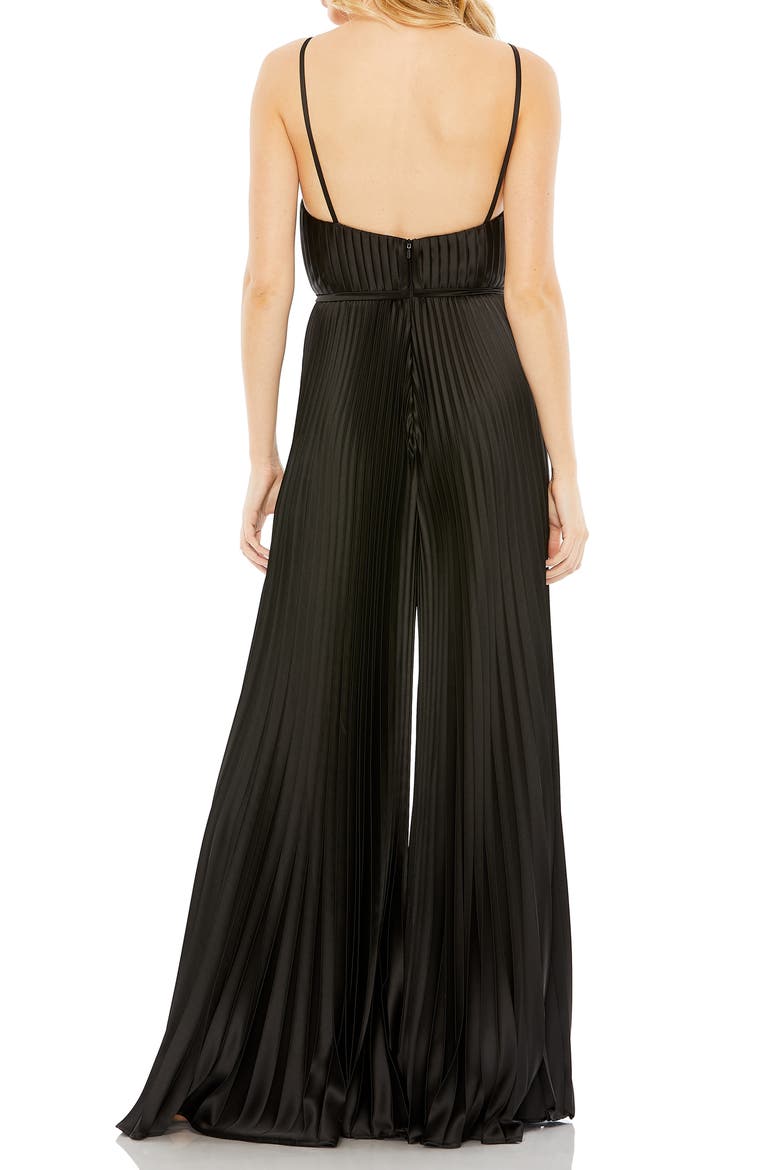 Pleated Satin Wide Leg Jumpsuit, Alternate, color, BLACK