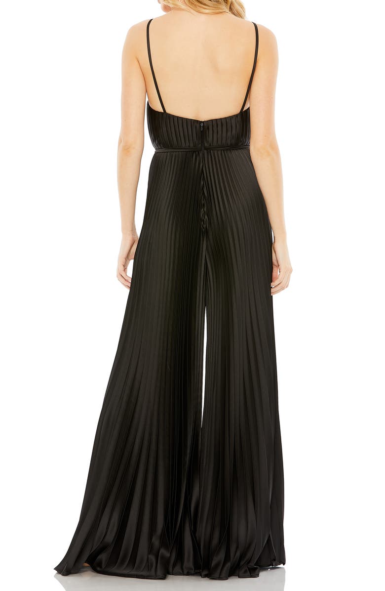 Ieena for Mac Duggal Pleated Satin Wide Leg Jumpsuit, Alternate, color,