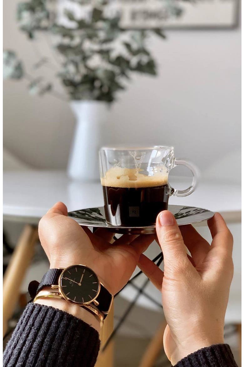 Classic Petite NATO Strap Watch, 32mm, Alternate, color, BLACK/ ROSE GOLD