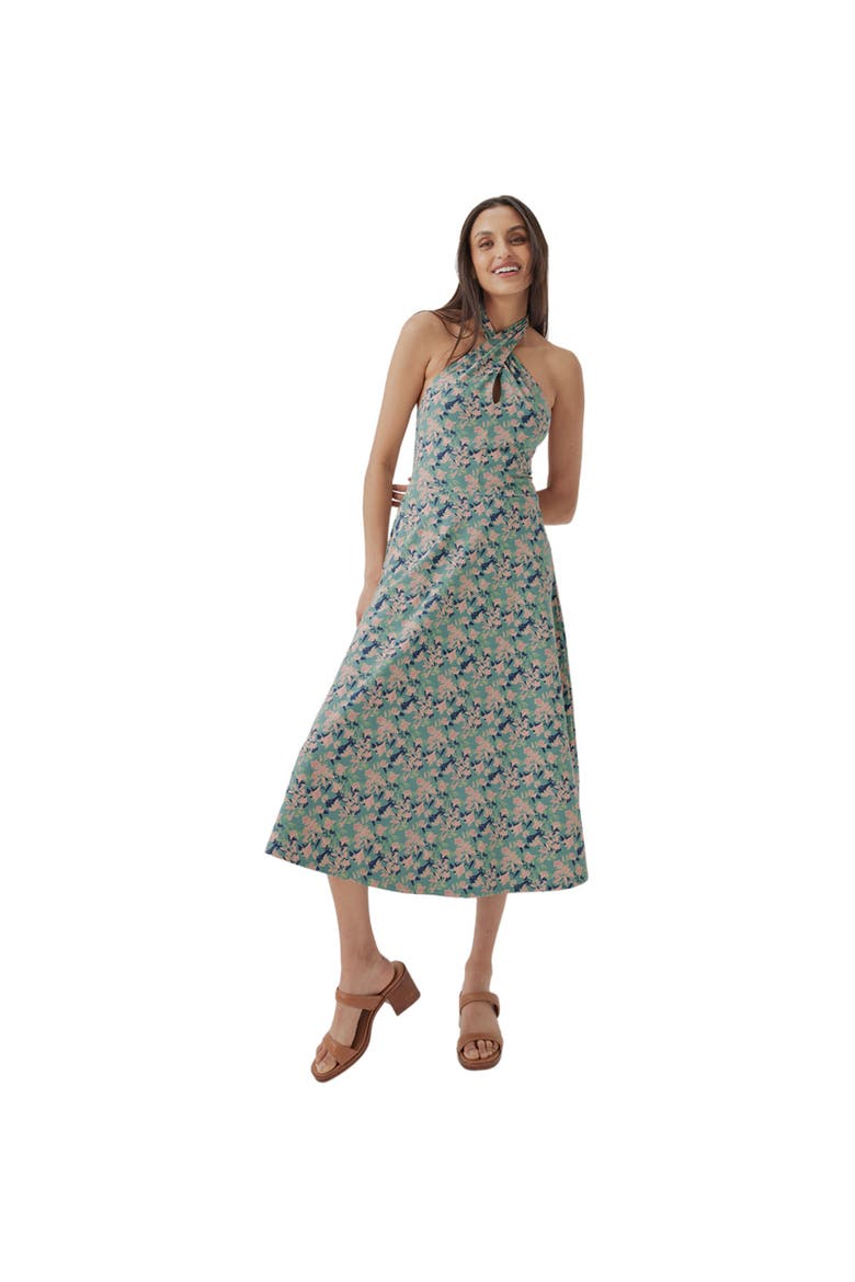 Organic Cotton Fit & Flare Modern Halter Dress, Main, color, Shadow Floral Spruce