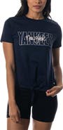 THE WILD COLLECTIVE Women's The Wild Collective Navy New York Yankees Twist Front T-Shirt