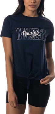 THE WILD COLLECTIVE Women's The Wild Collective Navy New York Yankees Twist Front T-Shirt