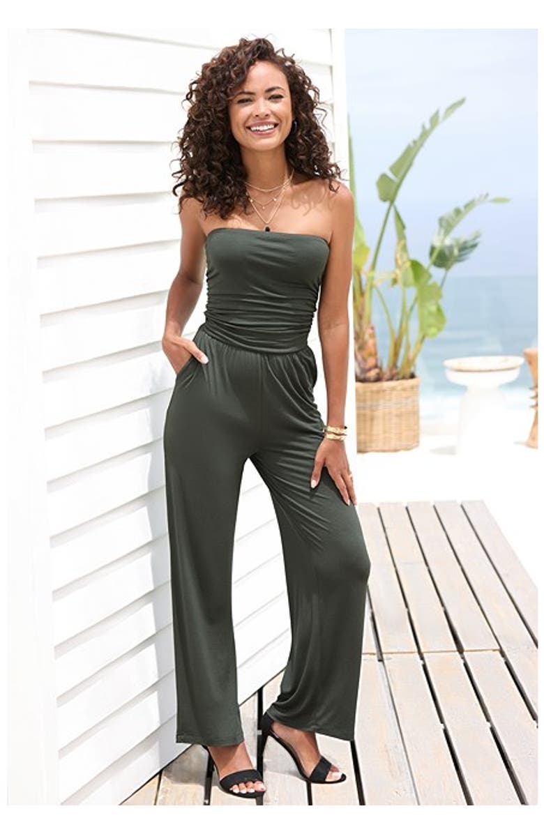 LASCANA Women's Strapless Jumpsuit, Alternate, color, Olive