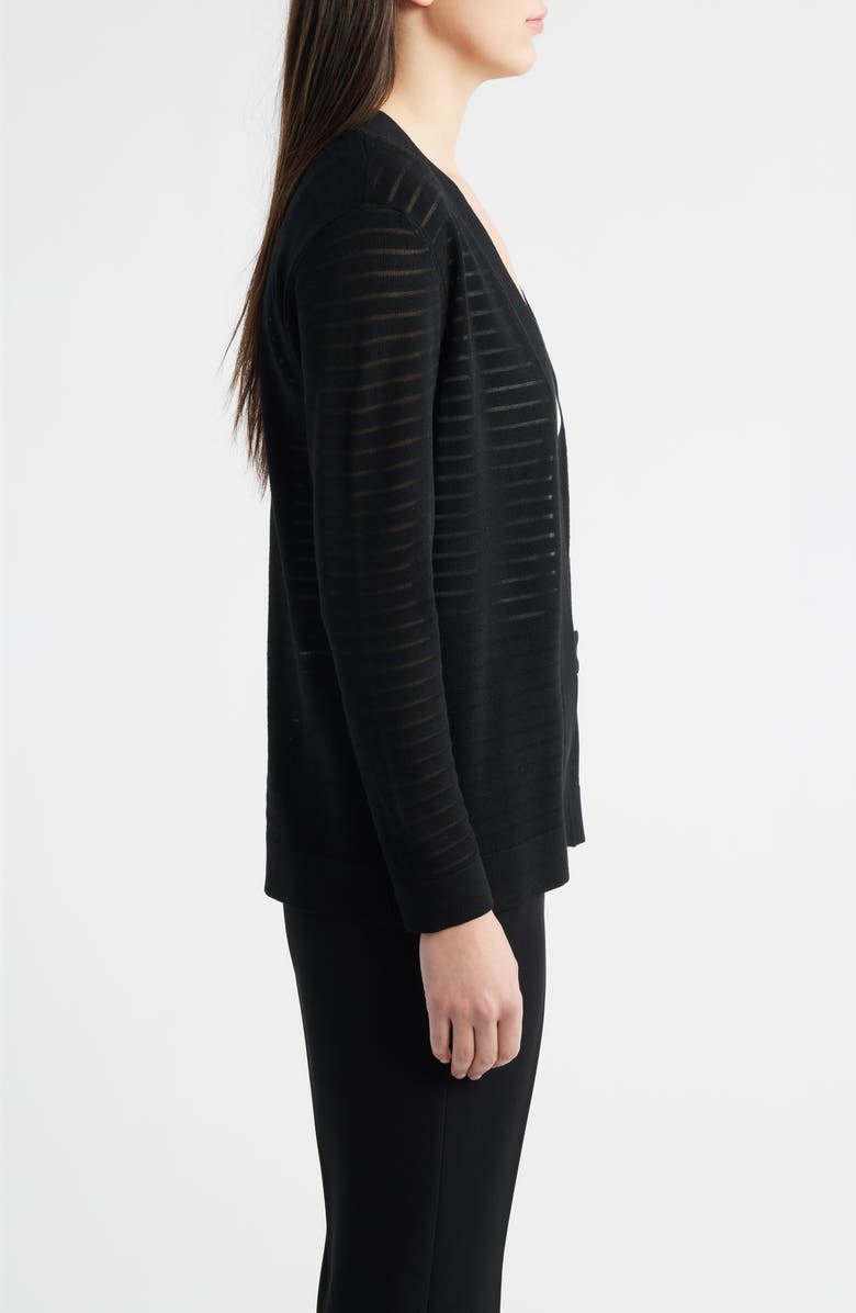 Anne Klein Sheer Stripe Open Front Cardigan, Alternate, color, Anne Black