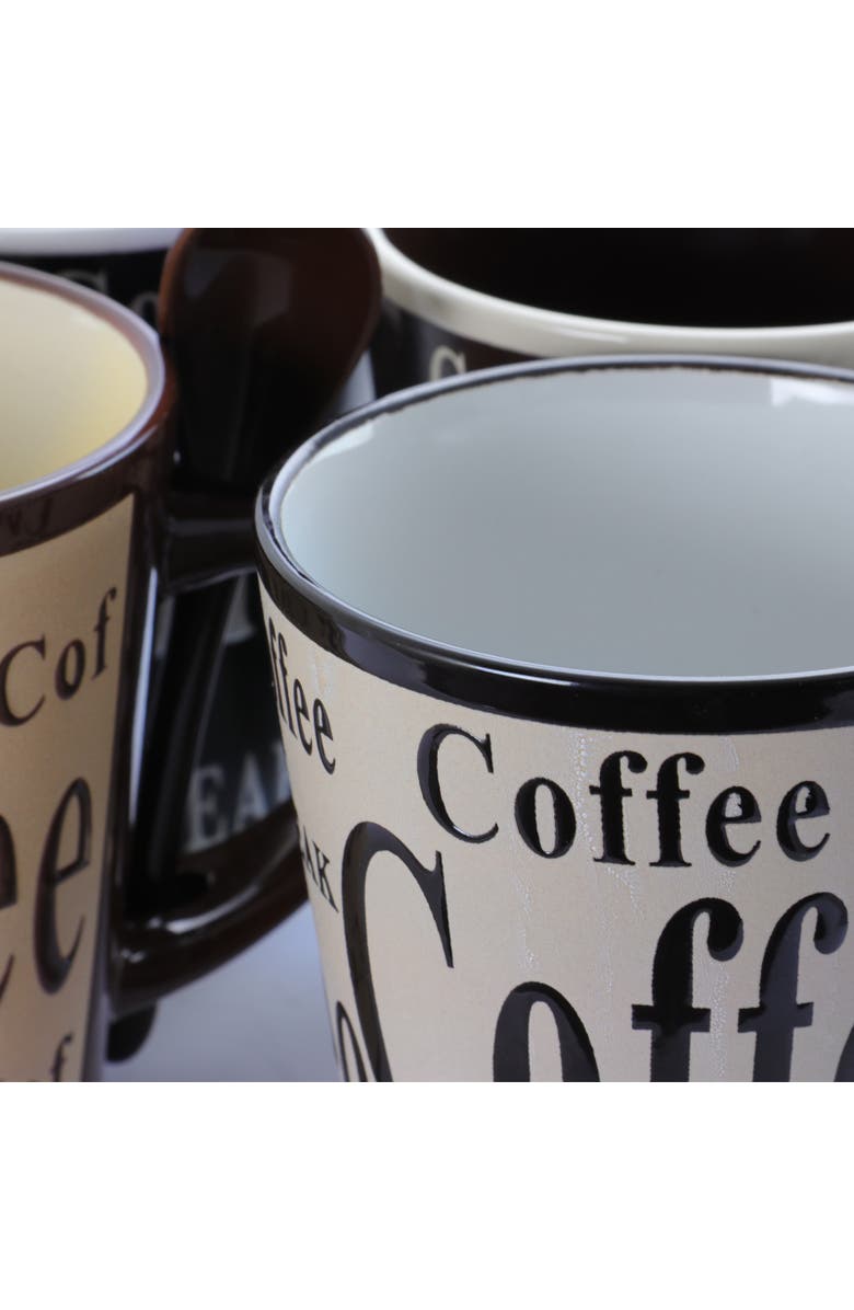 Gibson Bareggio 8 Piece 13 Ounce Coffee Mug with Spoon Set, Service for 4, Alternate, color, Assorted