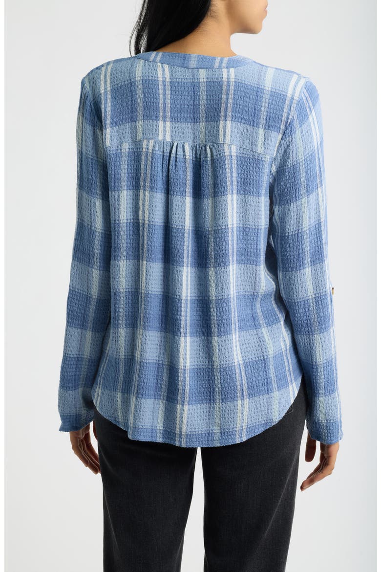 Roll Sleeve Plaid Top, Alternate, color, DENIM PLAID