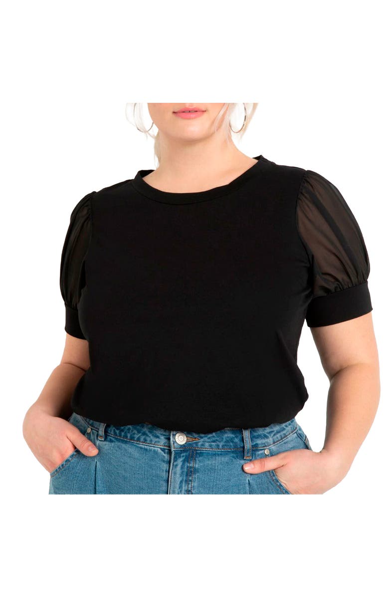 ELOQUII Combo Sleeve Tee, Main, color, Black