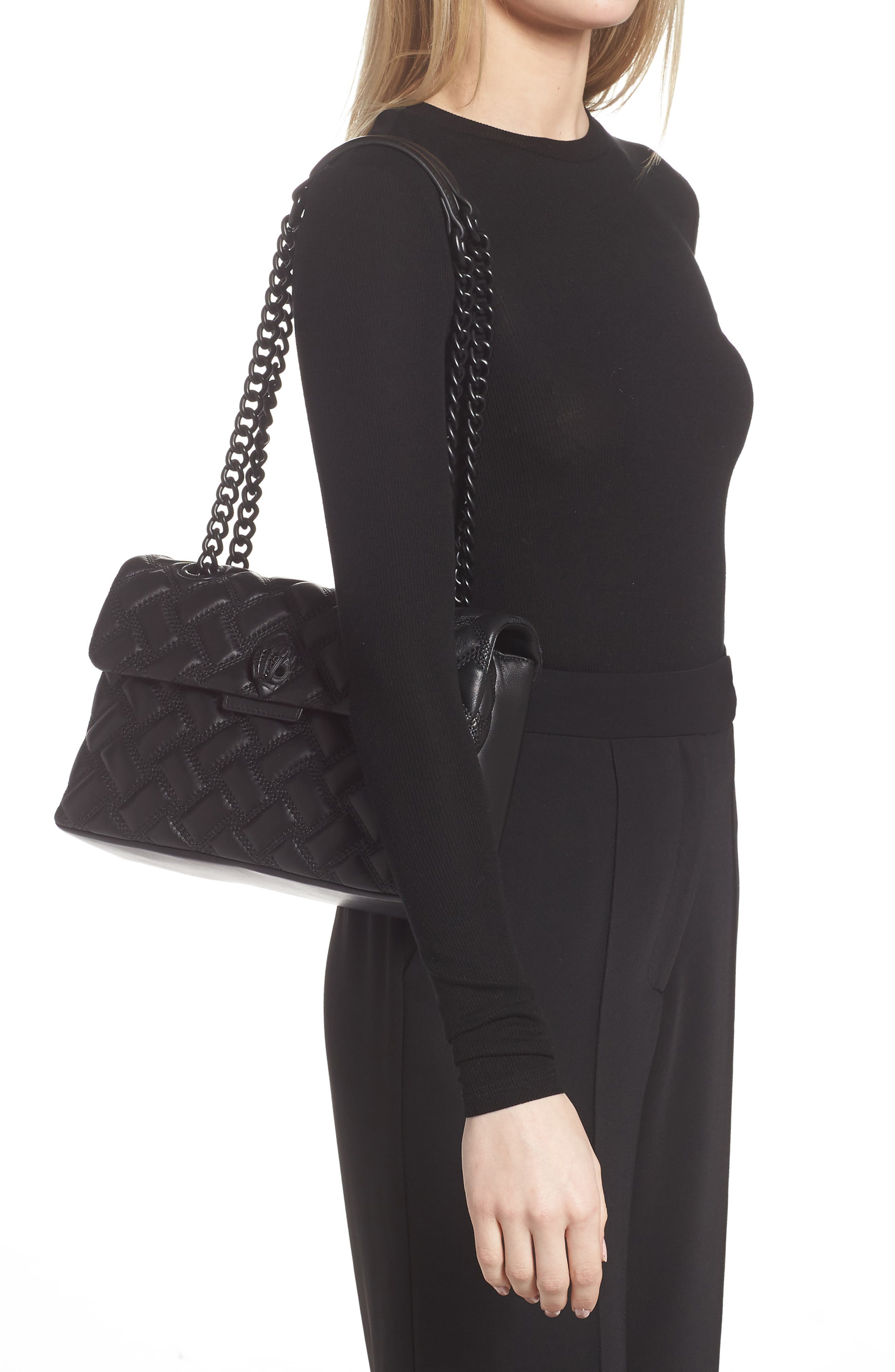 Kurt Geiger London Kensington Drench Leather Shoulder Bag, Alternate, color, Black