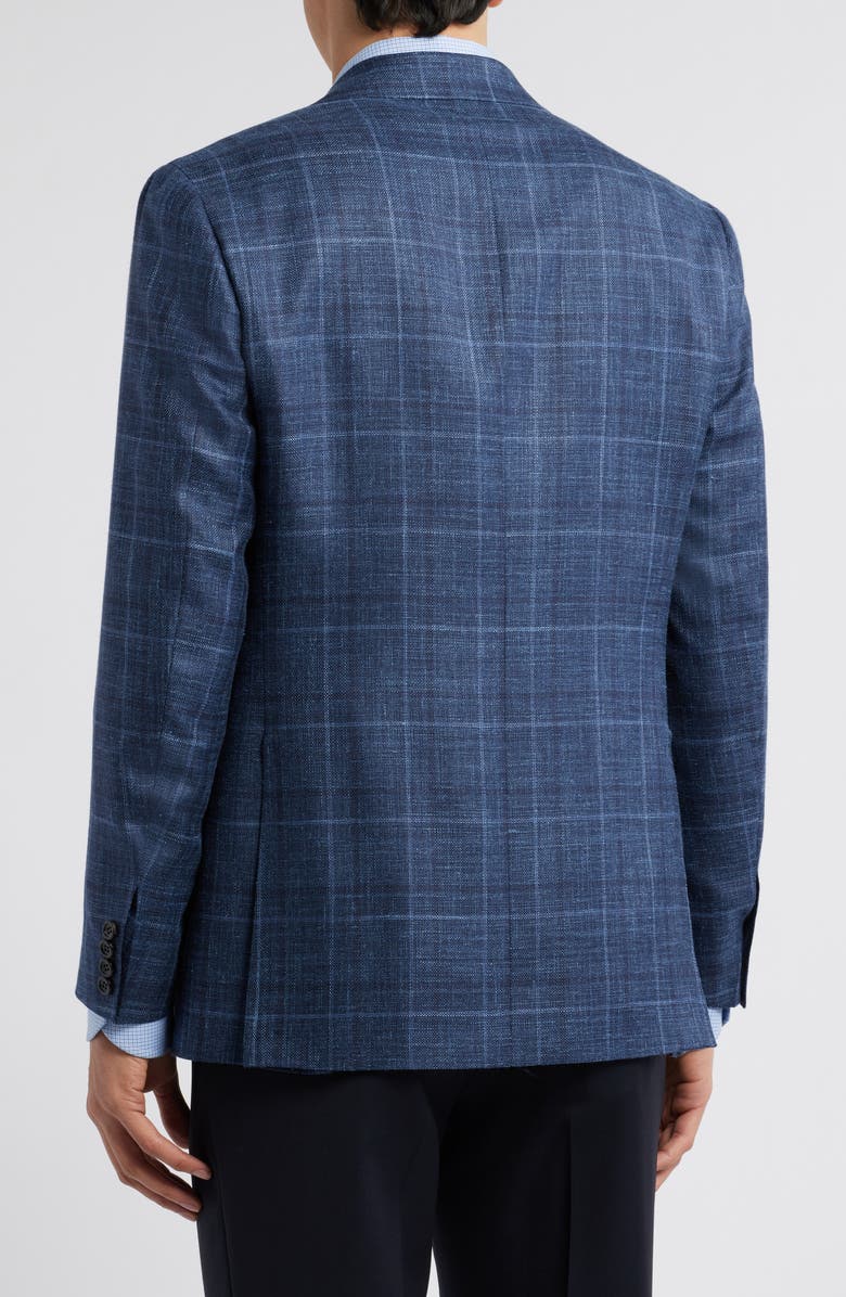 Canali Kei Trim Fit Plaid Wool, Silk & Linen Sport Coat, Alternate, color, Blue