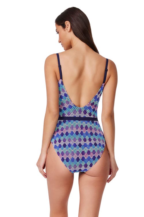 Gottex Retro Riviera Scoop Neck Netted Crochet One Piece In Blue