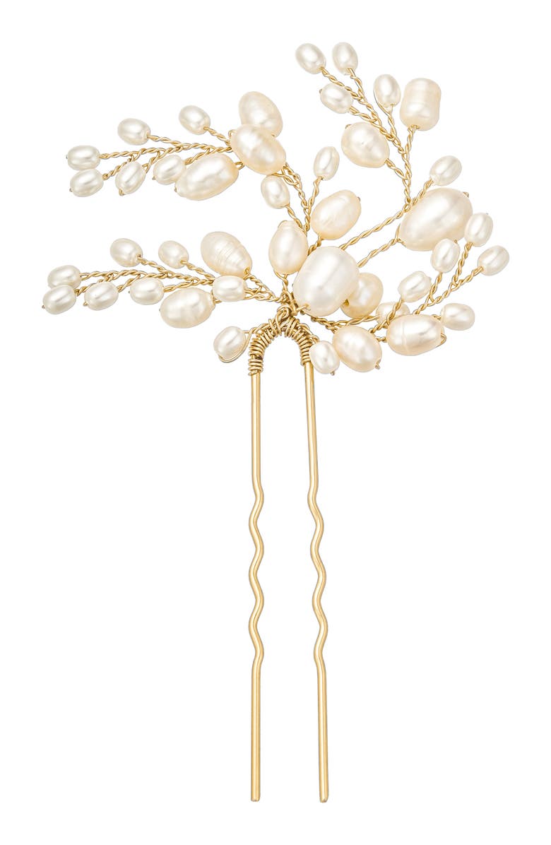 Untamed Petals Poetry Freshwater Pearl Hair Pin, Main, color, Gold