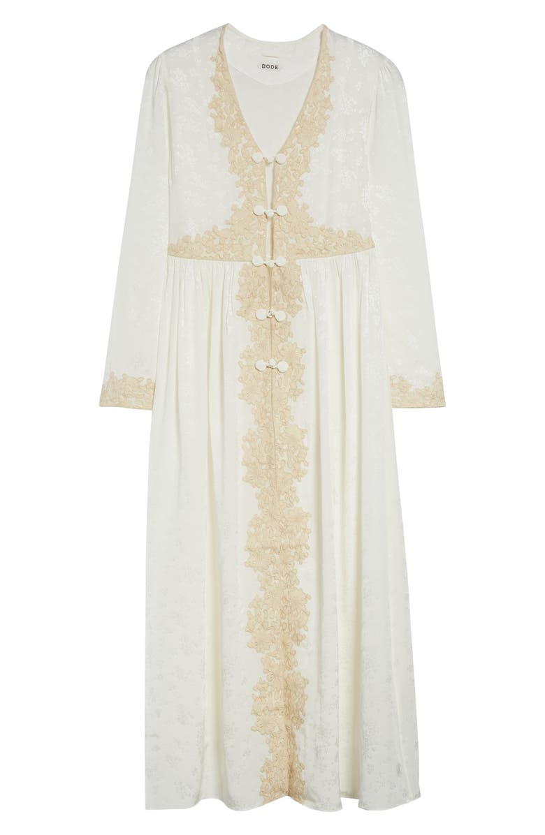 Bode Trousseau Long Sleeve Lace Silk Maxi Dress, Alternate, color, Cream