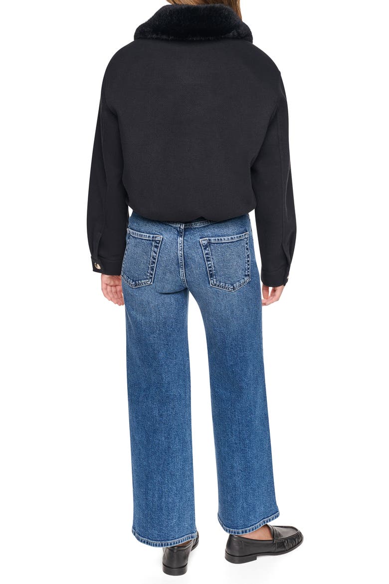 Removable Faux-Fur Collar Crop Coat, Alternate, color, BLACK