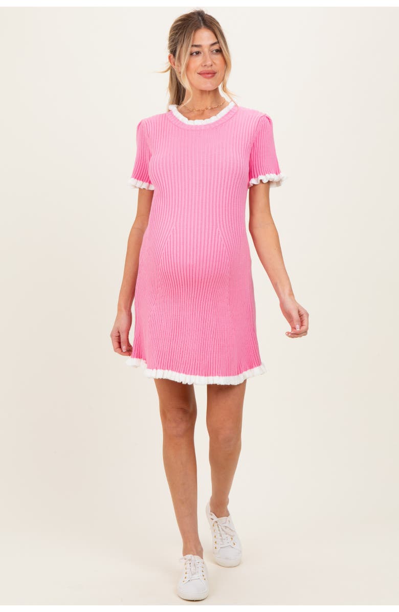 PinkBlush Ribbed Knit Ruffle Trim Mini Dress, Main, color, Pink