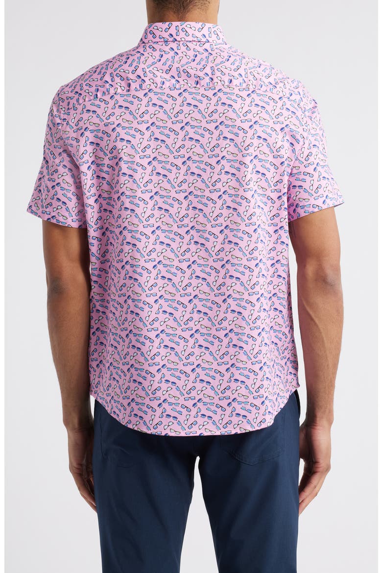 Sunglasses Print Short Sleeve Button-Down Shirt, Alternate, color, PINK