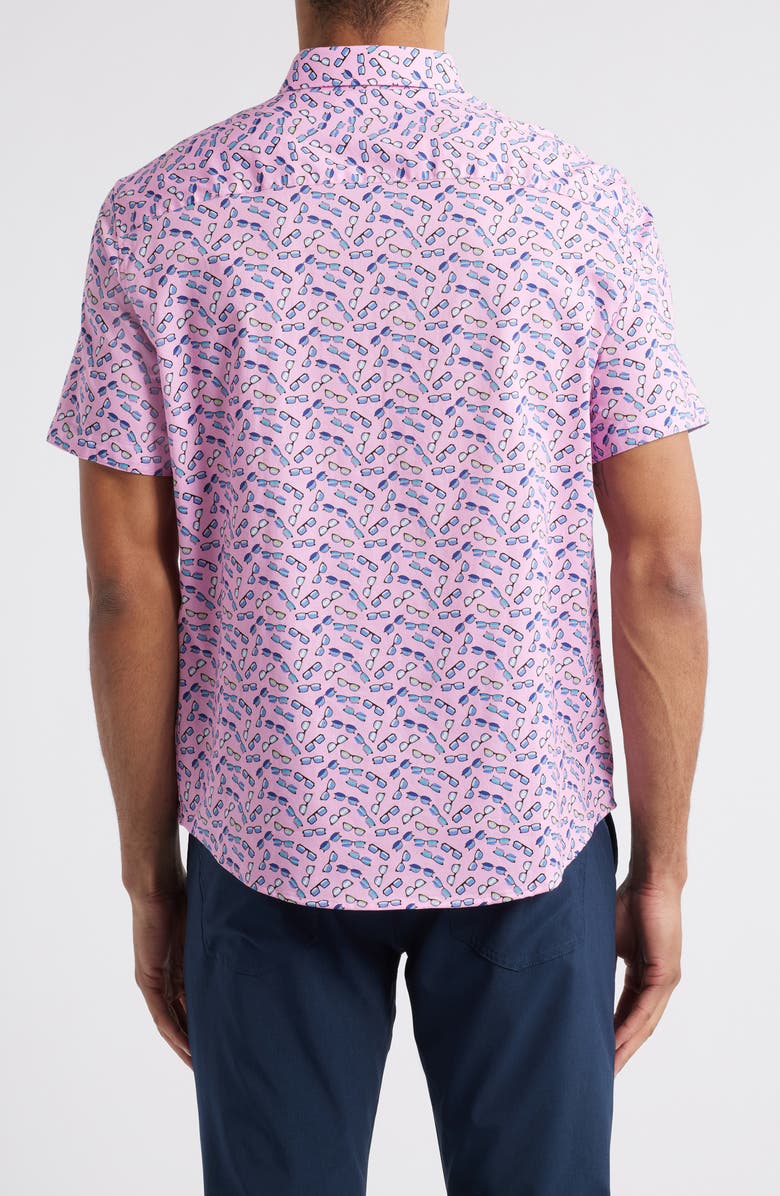 Johnston & Murphy Sunglasses Print Short Sleeve Button-Down Shirt, Alternate, color, Pink