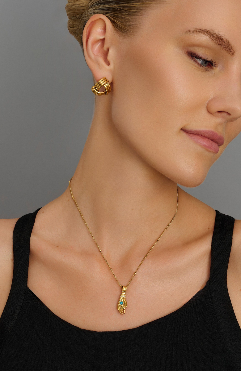 Nialaya Guardian Hand Pendant Necklace, Alternate, color, Gold / Turquoise