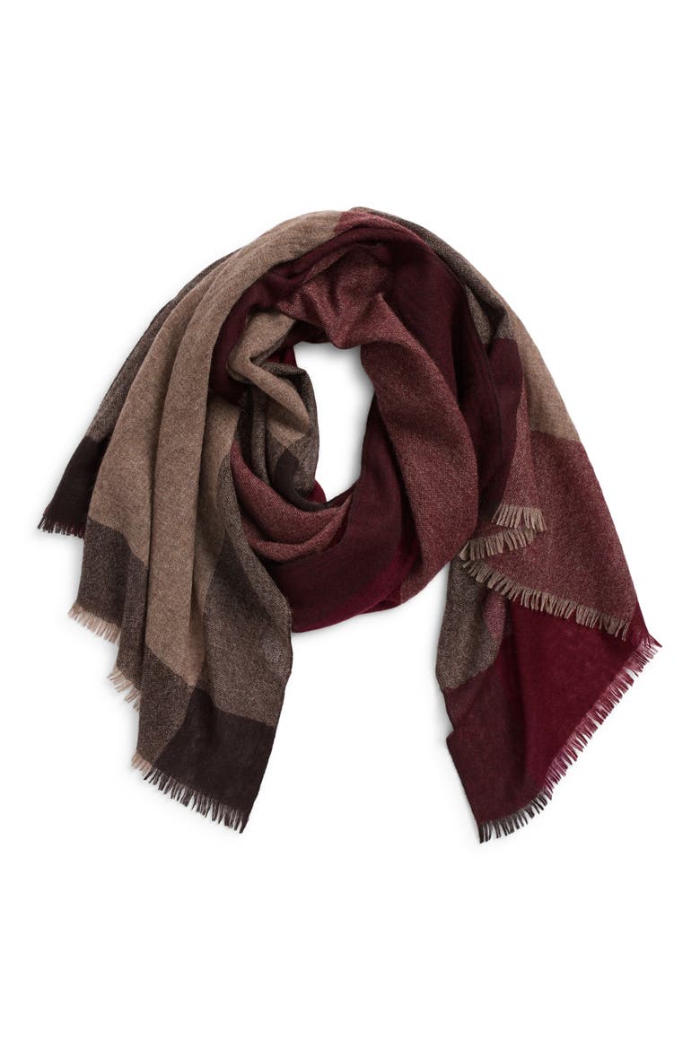 Textured Cashmere Scarf, Alternate, color, BORDEAUX PLAID