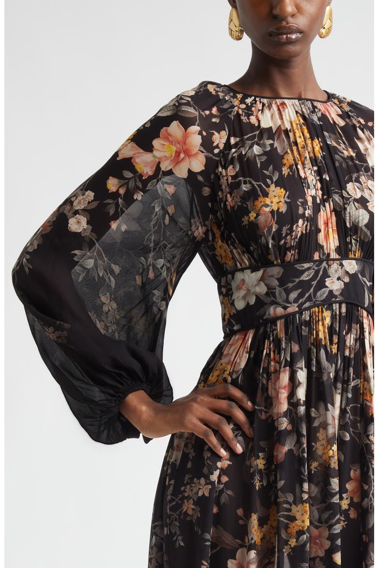 Kindred Spirit Carousel Floral Long Sleeve Midi Dress, Alternate, color, BLACK SONGBIRD