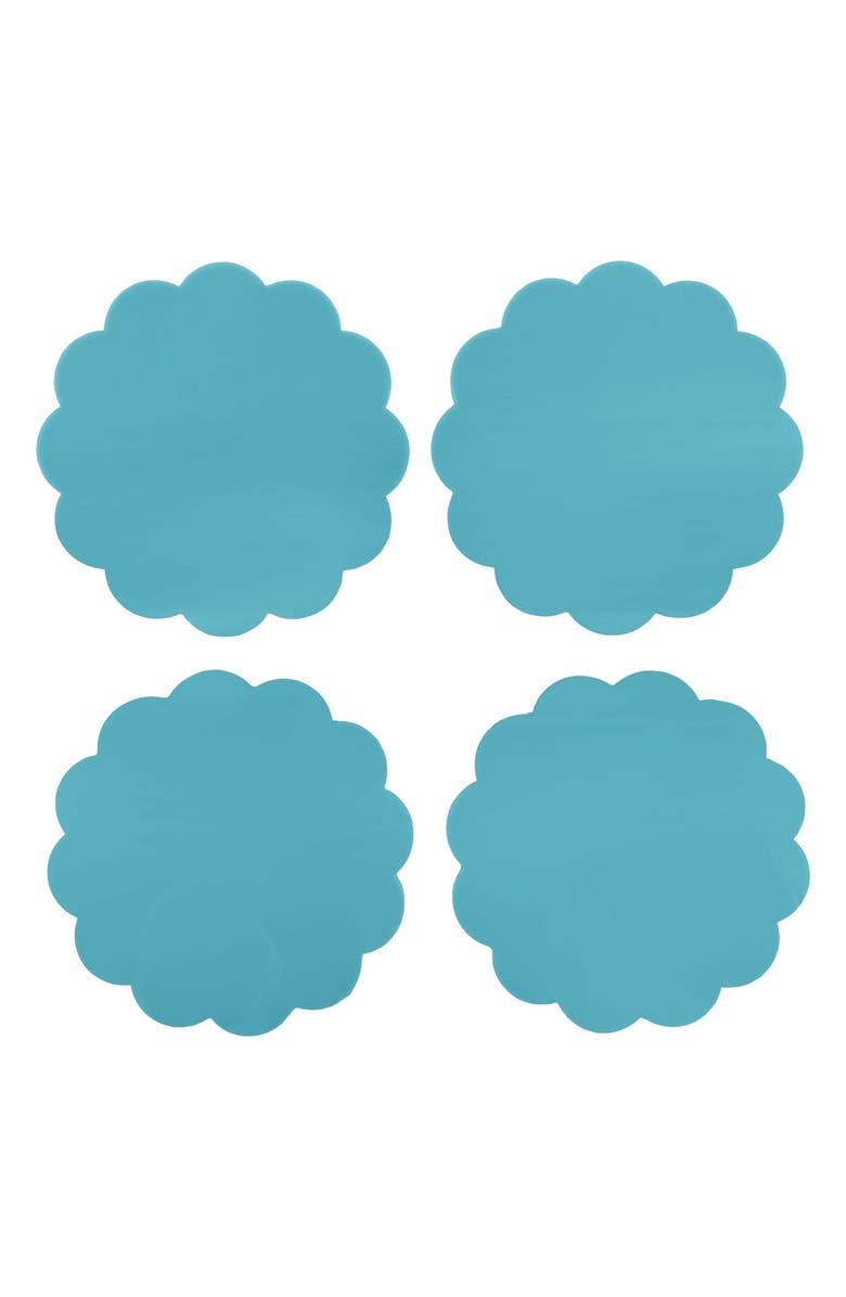 Mariposa Set of 4 Teal Scallop Coasters, Main, color, Teal