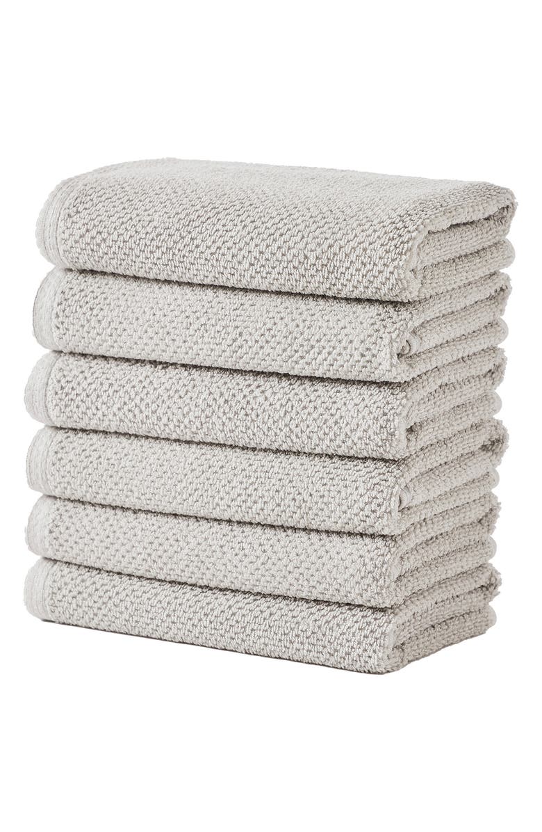 Woven & Weft Cotton 6-Pack Textured Hand Towels, Main, color, Light Grey