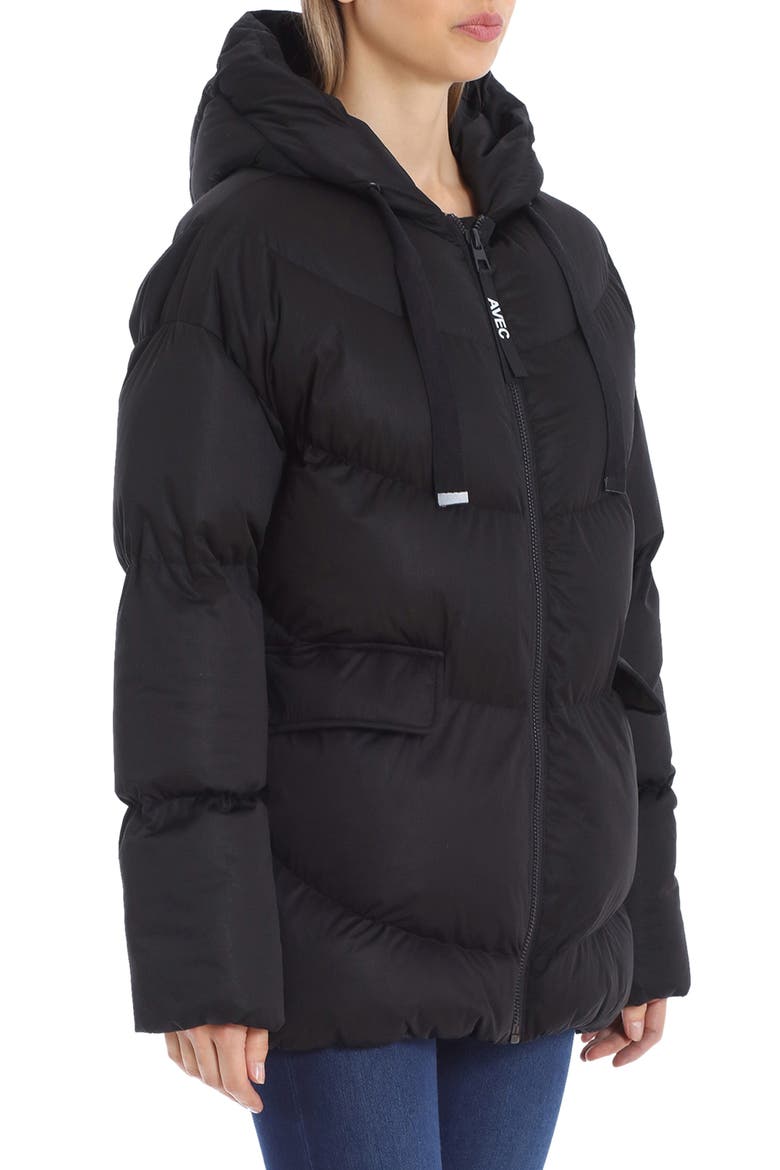 Water Resistant Hooded Cozy Duvet Puffer Jacket, Alternate, color, BLACK