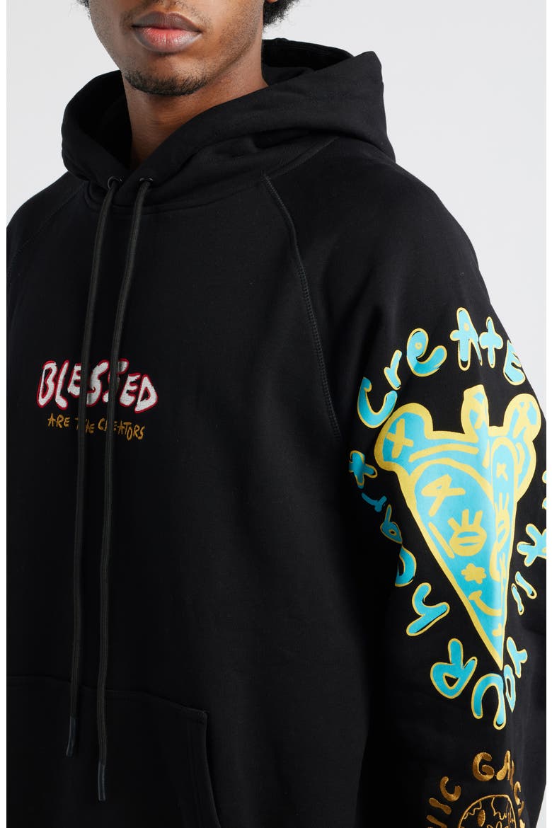 Blessed Emroidered Cotton Pullover Hoodie, Alternate, color, BLACK
