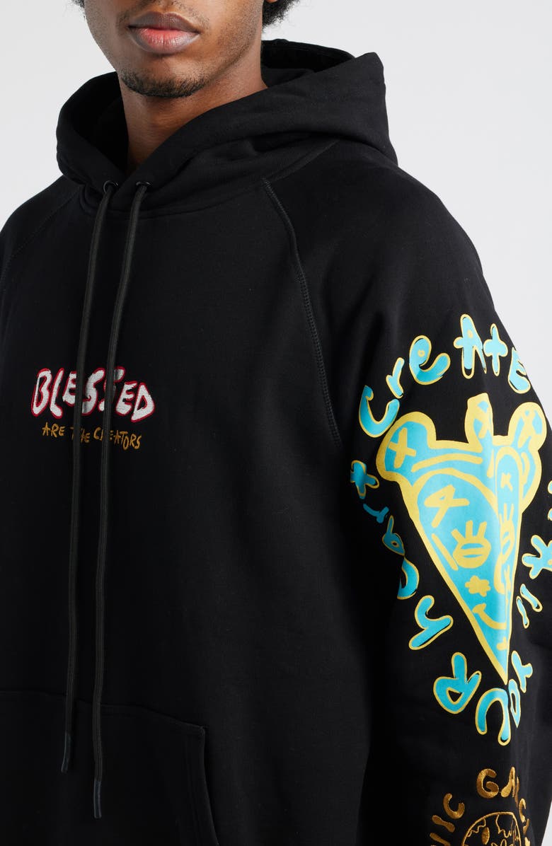 VIC GARCIA WORLD Blessed Emroidered Cotton Pullover Hoodie, Alternate, color, Black