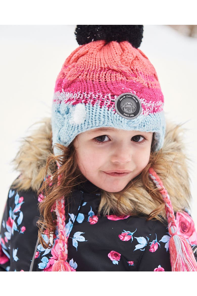 Baby Girl's Peruvian Knit Hat Gradient Blue, Coral And Fuschia, Alternate, color, Stripes