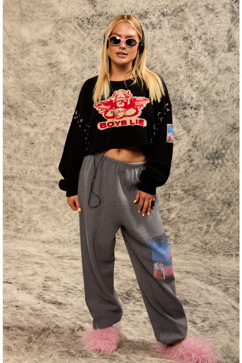 Stitch Me Up Embroidered Logo Crop Top, Alternate, color, BLACK