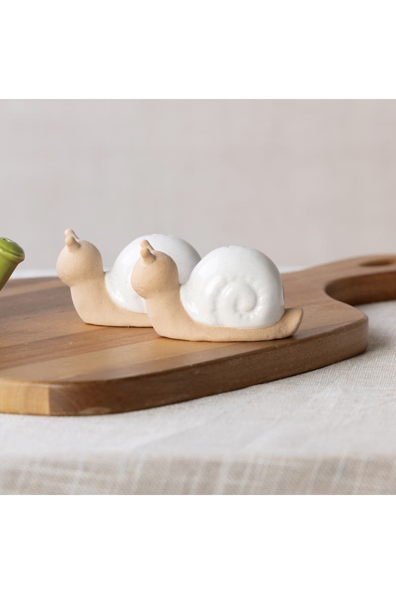 Ceramic Snail Salt and Pepper Set of 2 White for Spring Serving and Entertaining, Alternate, color, Multicolored
