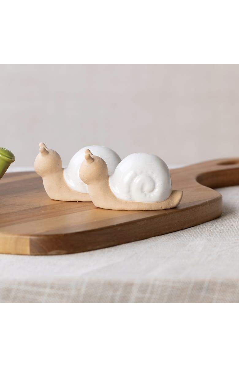 Transpac Ceramic Snail Salt and Pepper Set of 2 White for Spring Serving and Entertaining, Alternate, color, Multicolored
