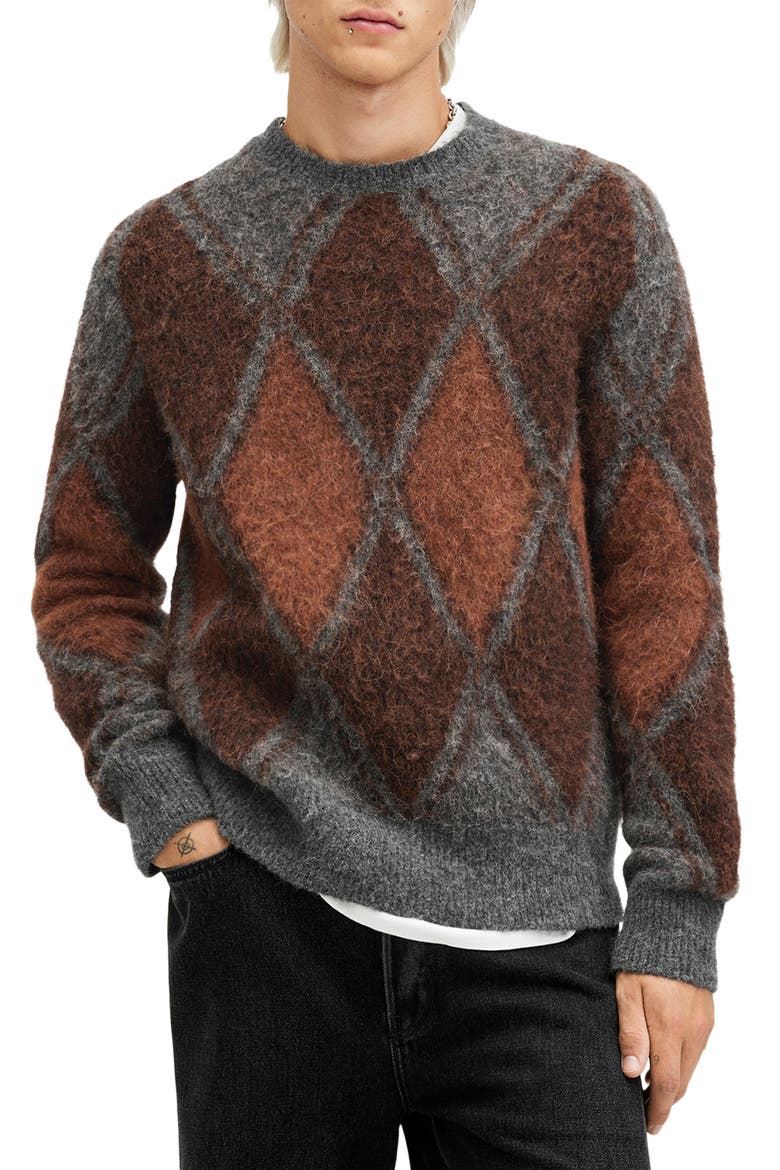 Mord Argyle Merino & Alpaca Blend Sweater, Main, color, CHARCOAL MARL