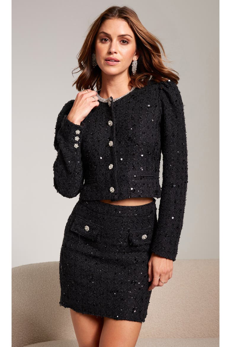 Chiara Crystal Embellished Tweed Jacket, Alternate, color, Black